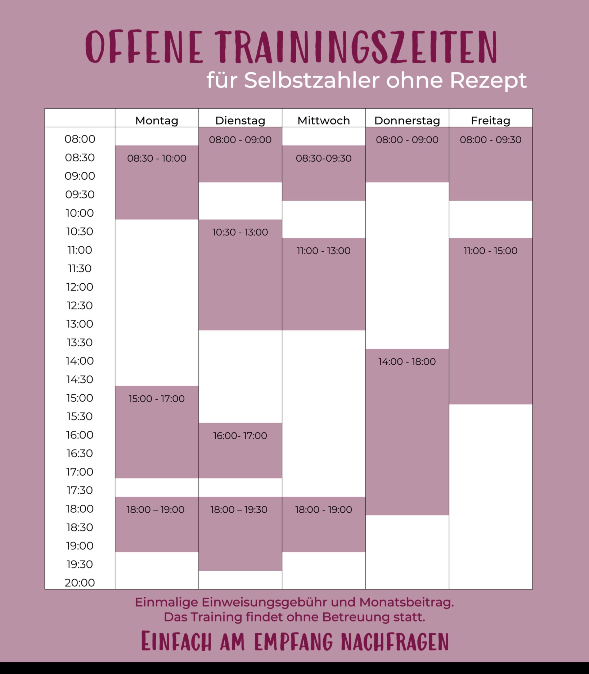 Trainingszeiten ab Nov 24